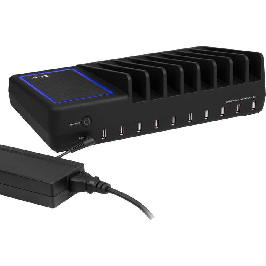 SIIG 10-Port USB Charging Station with Ambient Light Deck AC-PW1314-S1