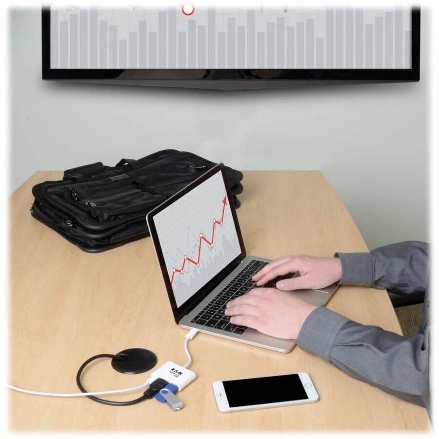 Eaton Tripp Lite Series USB-C to HDMI Adapter with USB 3.x (5Gbps) Hub Port and PD Charging, HDCP, White U444-06N-HU-C