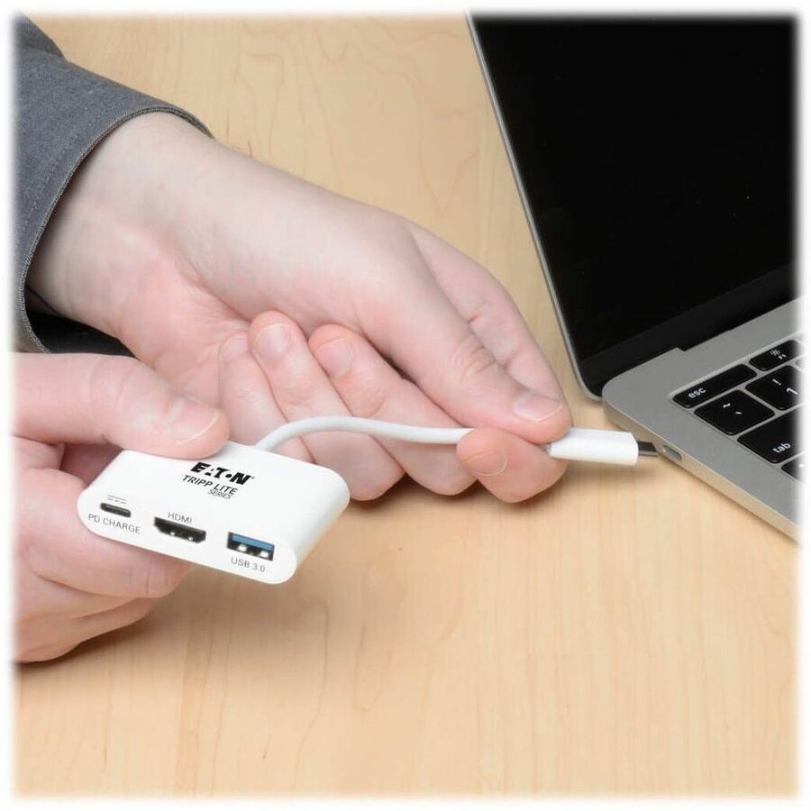 Eaton Tripp Lite Series USB-C to HDMI Adapter with USB 3.x (5Gbps) Hub Port and PD Charging, HDCP, White U444-06N-HU-C