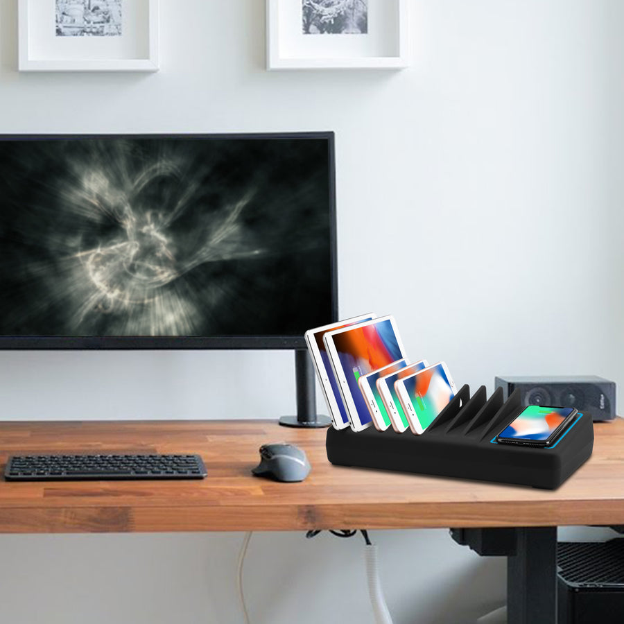 SIIG 10-Port USB-A/C & Wireless Charging Station With Ambient Light Deck AC-PW1H11-S1
