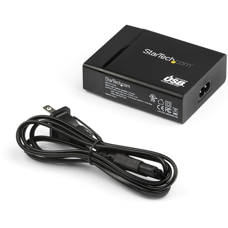 StarTech.com USB-C Charging Station, 72W, 1x USB-C + 3x USB-A, Portable Charger with PD, Laptop Replacement Charger, USB-C Power Adapter DCH1C3A