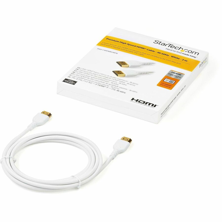 StarTech.com 2m Premium Certified HDMI 2.0 Cable with Ethernet - 6ft High Speed UHD 4K 60Hz HDR Durable Rugged Ultra HD HDMI Monitor Cord RHDMM2MPW