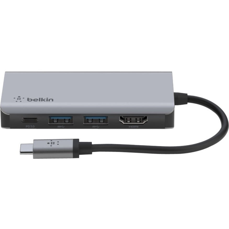 Belkin USB-C 4-in-1 Multiport Adapter, Laptop Docking Station, 2x USB-A 3.0, 4k HDMI, 100W Power Delivery AVC006BTSGY