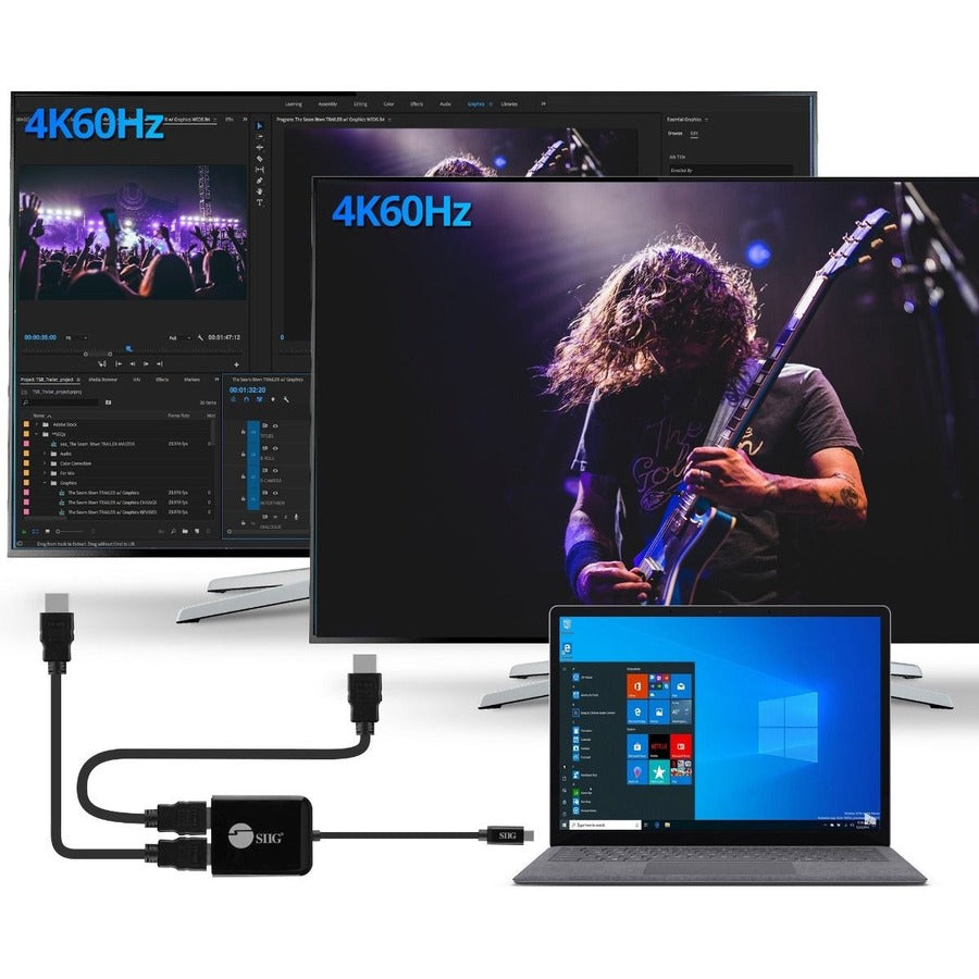 SIIG 1x2 USB-C to HDMI 4K60 MST Hub Splitter CE-DP0T11-S1