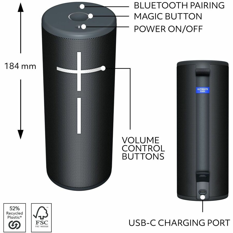 Ultimate Ears BOOM 4 Portable Waterproof Bluetooth Speaker With 360-Degree, Bold, Immersive, Crystal-Clear Sound, Floating Speaker With 15-Hour Battery and 147ft (45m) Range, Black 984-001963