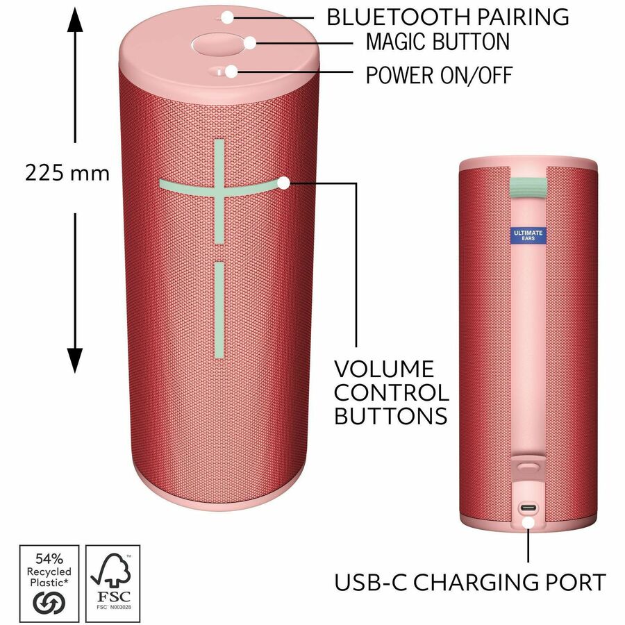 Ultimate Ears MEGABOOM 4 Portable Waterproof Bluetooth Speaker With Powerful 360-Degree Sound and Thundering Bass, Floating Speaker With 20-Hour Battery and 147ft (45m) Range, Red 984-001994