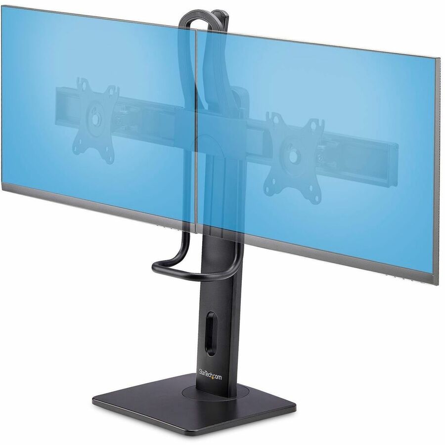 StarTech.com Crossbar Dual Monitor Desk Stand For 27inch Screens, Max Cap 26.4lb, VESA Mount 75x75/100x100, Toolless Height Adjustment 2MC1S-MONITOR-STAND