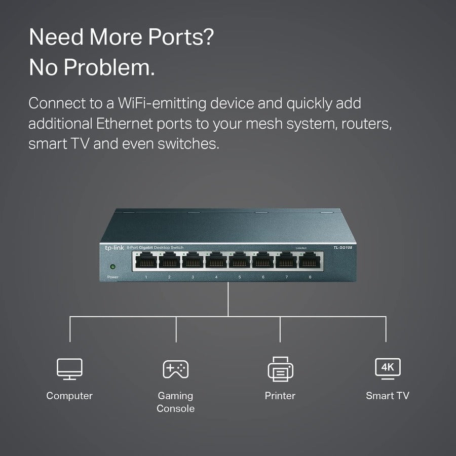 TP-LINK TL-SG108 - 8 Port Gigabit Unmanaged Ethernet Network Switch TL-SG108