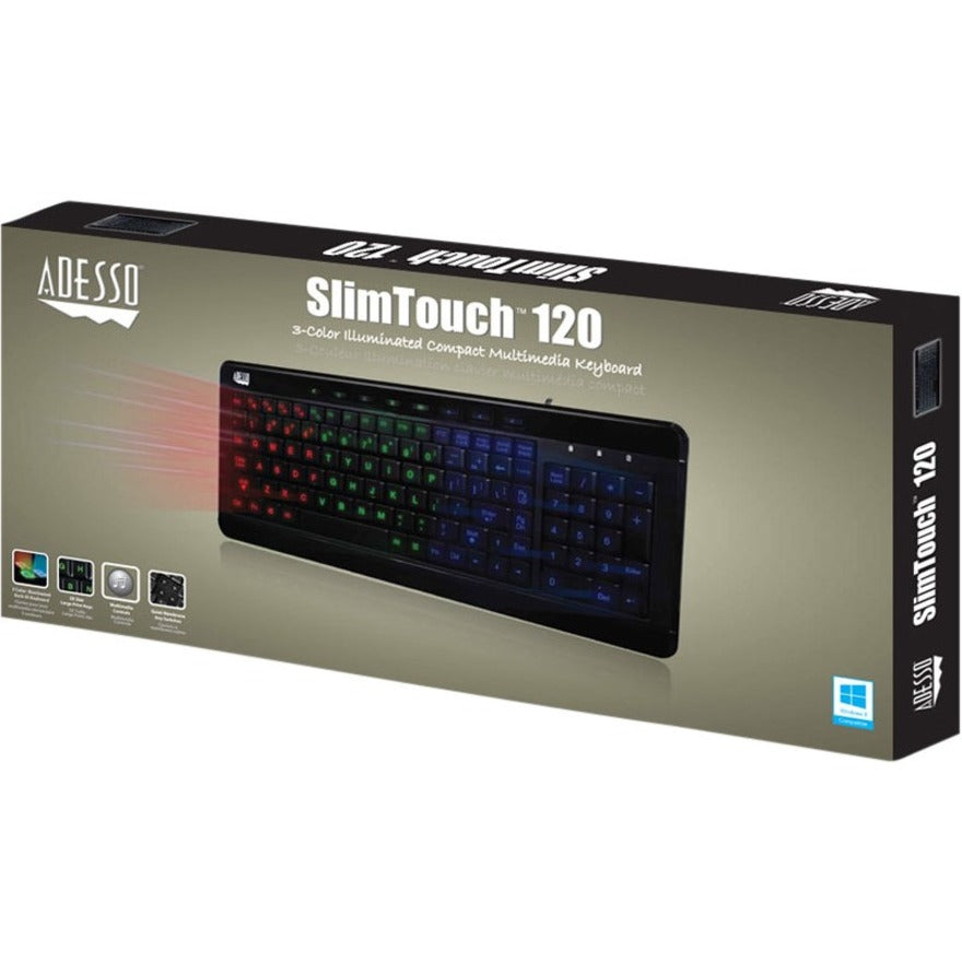 Adesso 3-Color Illuminated Compact Multimedia Keyboard AKB-120EB