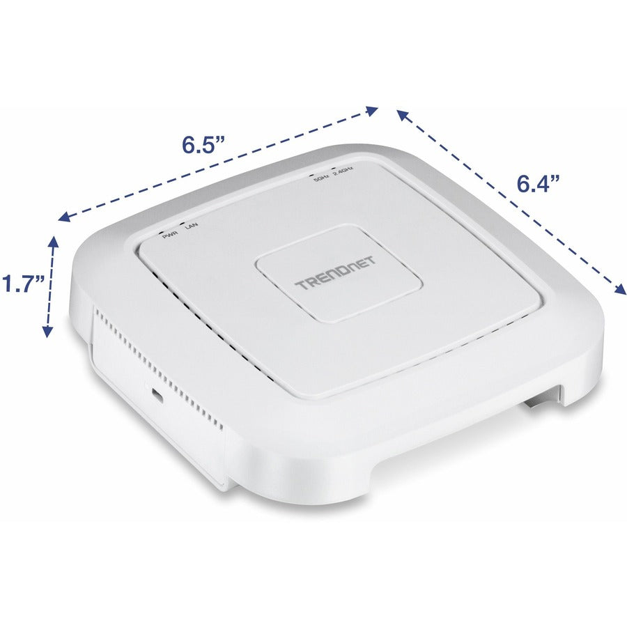 TRENDnet AC1200 Dual Band PoE Indoor Access Point, MU-MIMO, 867 Mbps WiFi AC, 300 Mbps WiFi N Bands, Client Bridge, Repeater Modes, Gigabit PoE LAN Port, Captive Portal For Hotspot, White, TEW-821DAP TEW-821DAP