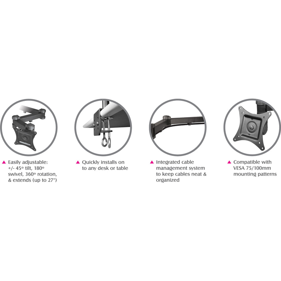 SIIG Articulating Triple Monitor Desk Mount - 13" to 27" CE-MT0R12-S3