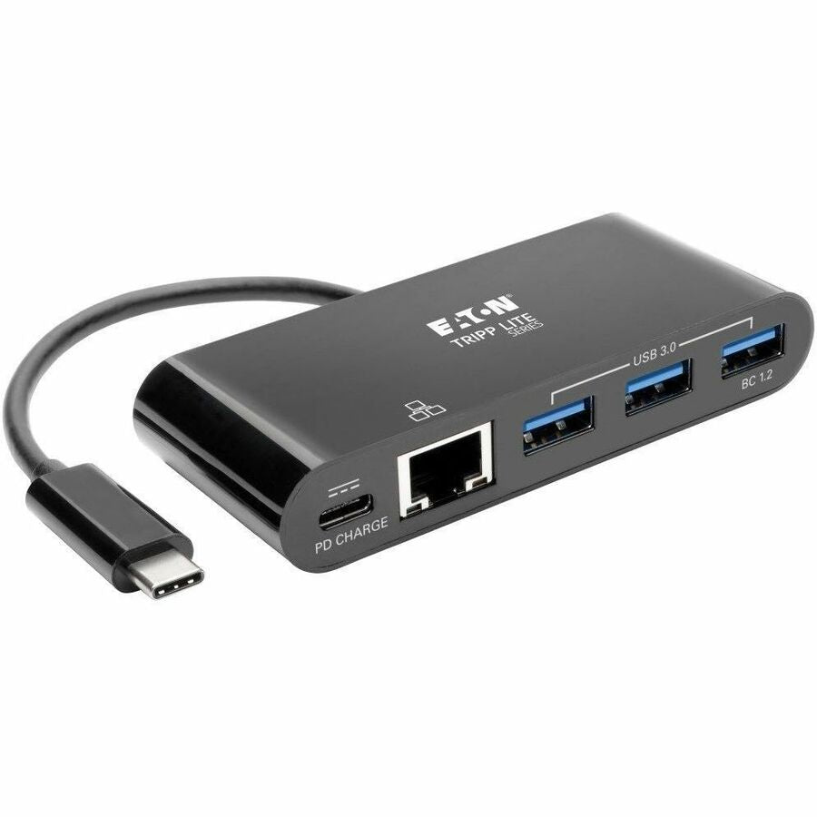 Eaton Tripp Lite Series 3-Port USB-C Hub - USB 3.x (5Gpbs) Hub Ports, Gigabit Ethernet, 60W PD Charging, Black U460-003-3AGB-C