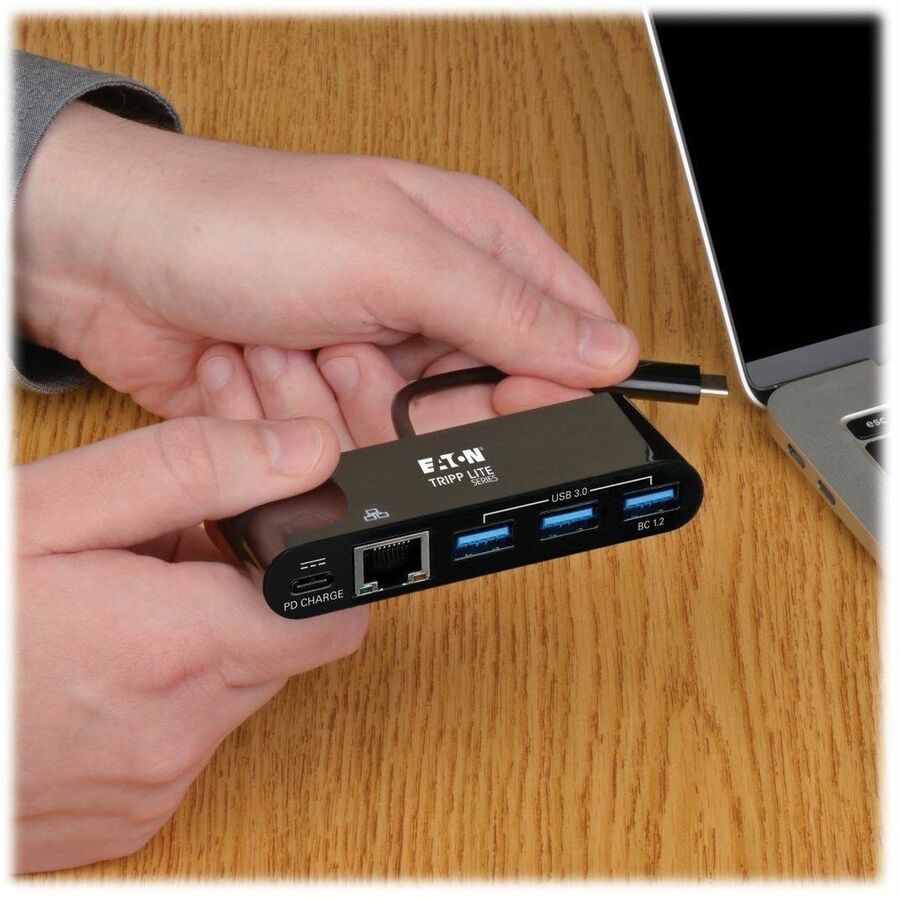 Eaton Tripp Lite Series 3-Port USB-C Hub - USB 3.x (5Gpbs) Hub Ports, Gigabit Ethernet, 60W PD Charging, Black U460-003-3AGB-C