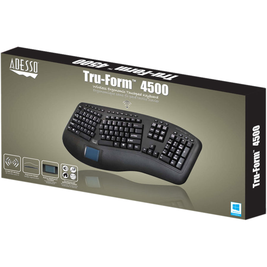 Adesso 2.4GHz Wireless Ergonomic Touchpad Keyboard WKB-4500UB