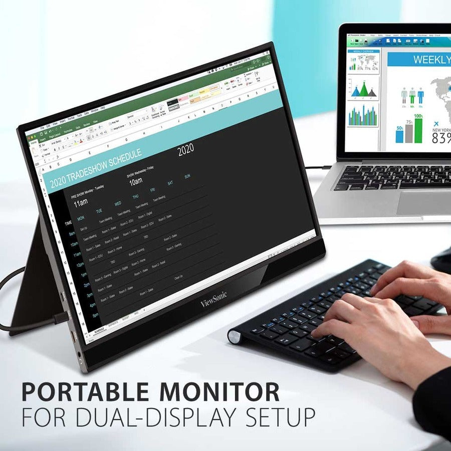 ViewSonic VG1655 15.6 Inch 1080p Portable Monitor with 2 Way Powered 60W USB C, IPS, Eye Care, Dual Speakers, Built-in Stand with Magnetic Cover VG1655
