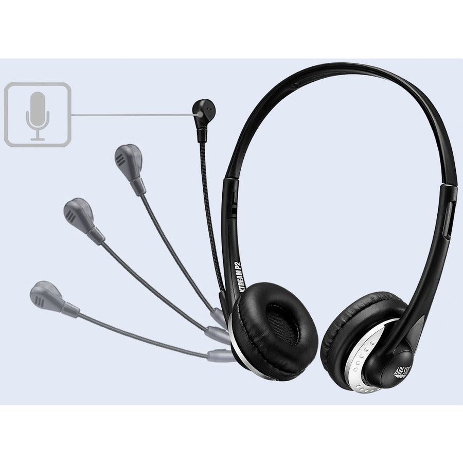 Adesso USB Stereo Headset with Adjustable Microphone- Noise Cancelling- Mono - USB - Wired - Over-the-head - 6 ft Cable -, Omni-directional Microphone - Black XTREAM P2