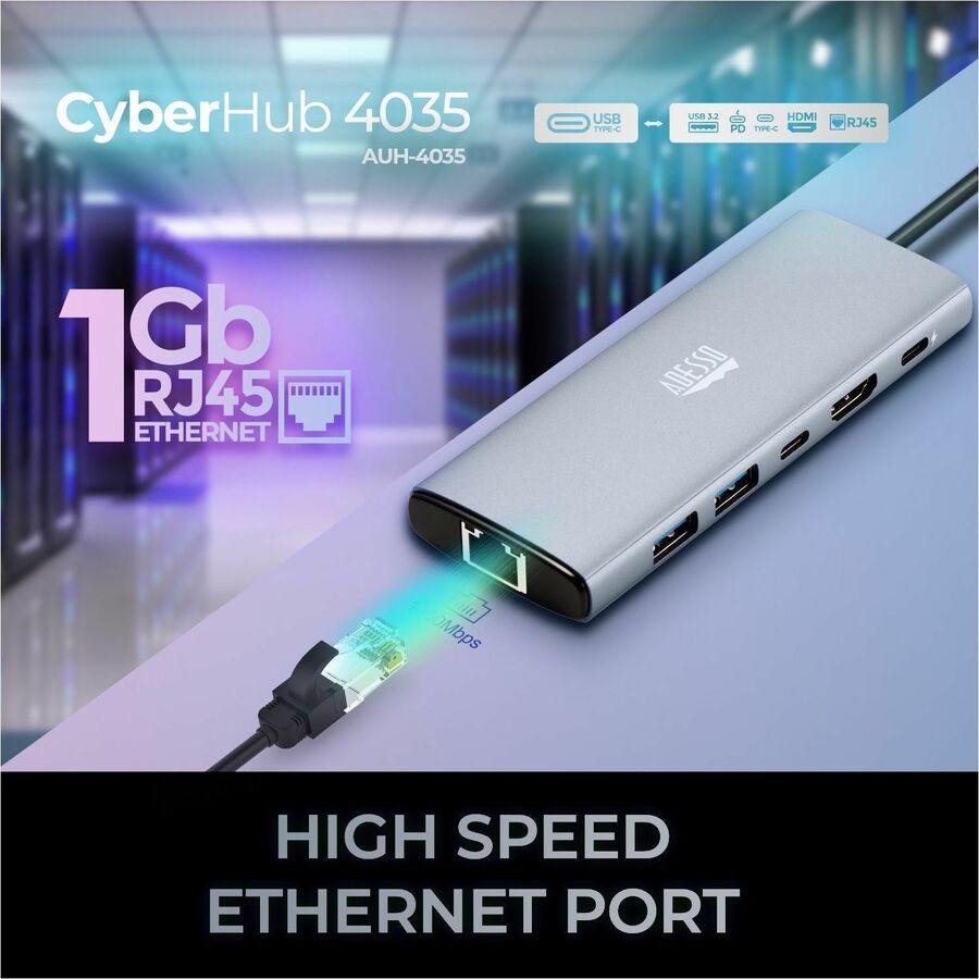 Adesso AUH-4035 7 in 1 Docking Station, Supports USB C to x1 4K HDMI, 3x USB-A 3.2, 1x PD, 1x Micro SD, 1x SD Card AUH-4035