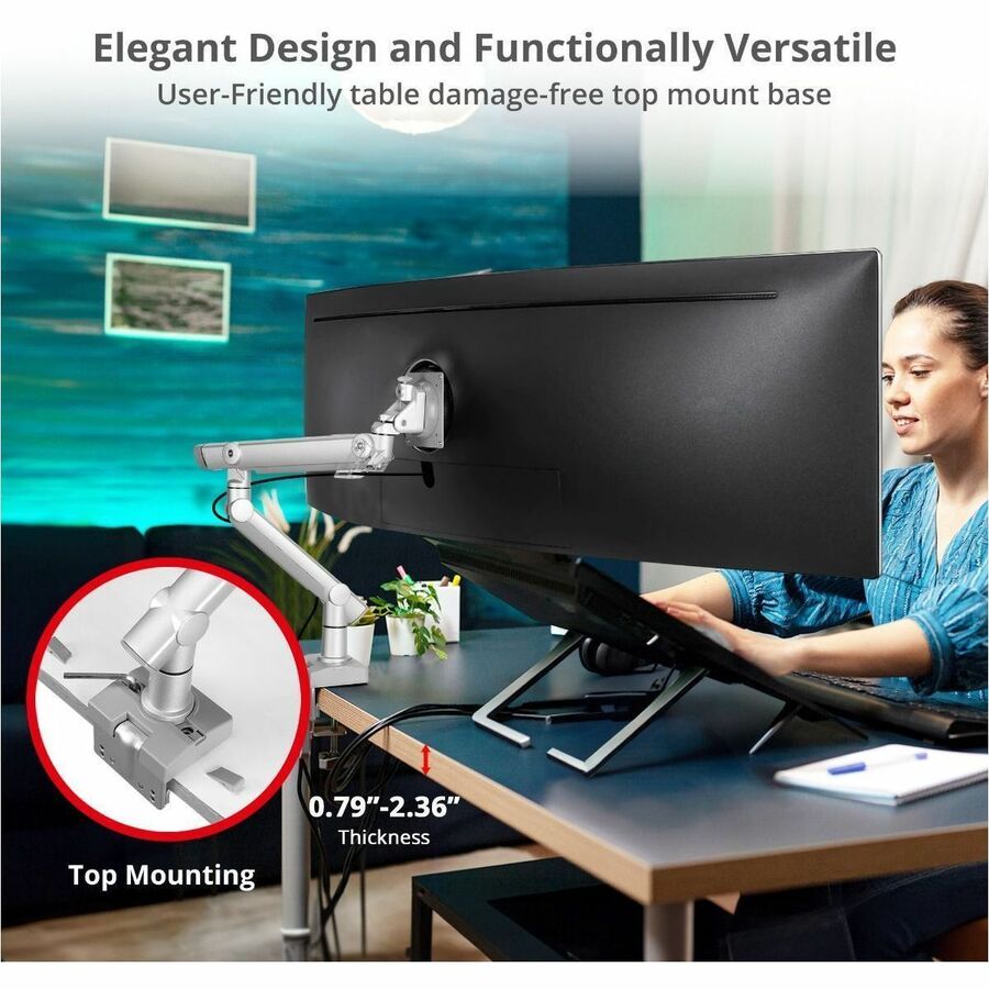 SIIG MTPRO Heavy Duty Desk Mount Single Monitor Arm - Up to 49"- Max load up to 44 lbs - VESA 75 & 100mm CE-MT3V11-S1
