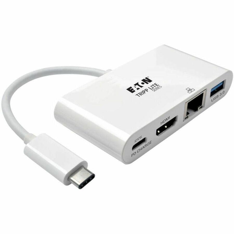 Eaton Tripp Lite Series USB-C Multiport Adapter - HDMI, USB 3.x (5Gbps) Hub Port, Gigabit Ethernet, 60W PD Charging, HDCP, White U444-06N-HGU-C