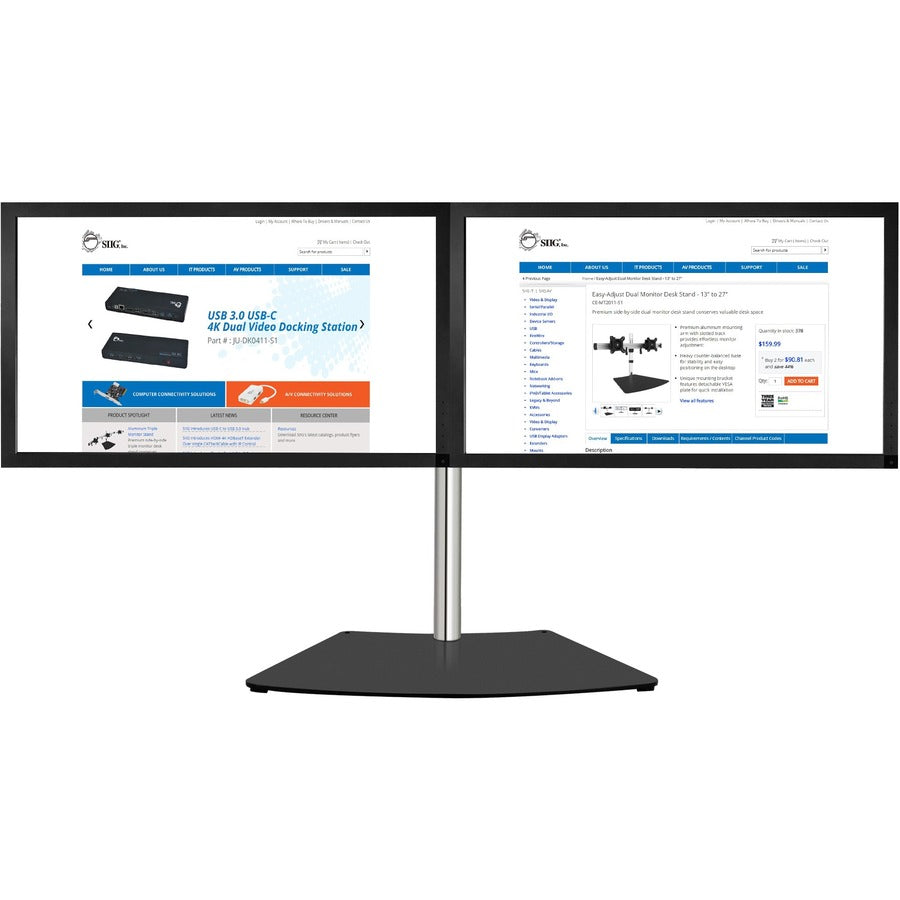 SIIG Easy-Adjust Dual Monitor Desk Stand - 13" to 27" CE-MT2011-S1