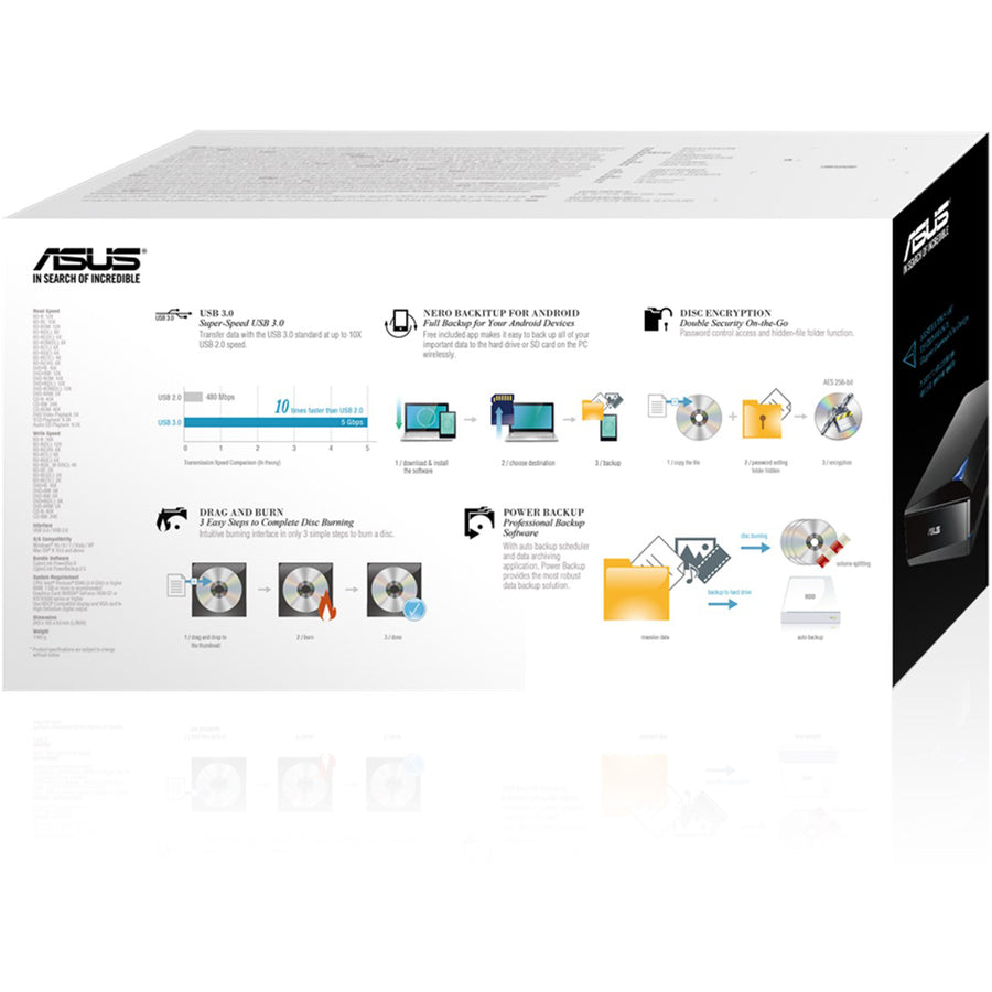 Asus Turbo Drive BW-16D1X-U Blu-ray Writer - External - Black BW-16D1X-U