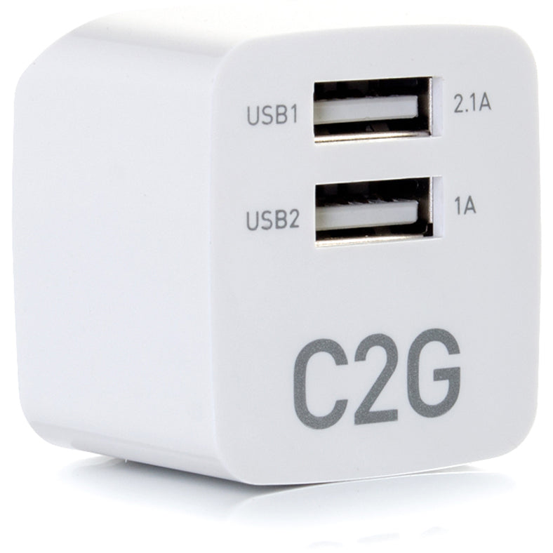 C2G 2-Port USB Wall Charger - AC to USB Adapter - 5V 2.1A Output 22322