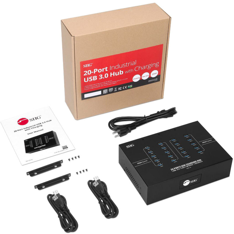 SIIG 20-Port Industrial USB 3.0 Hub with Charging - 200W ID-US0611-S1