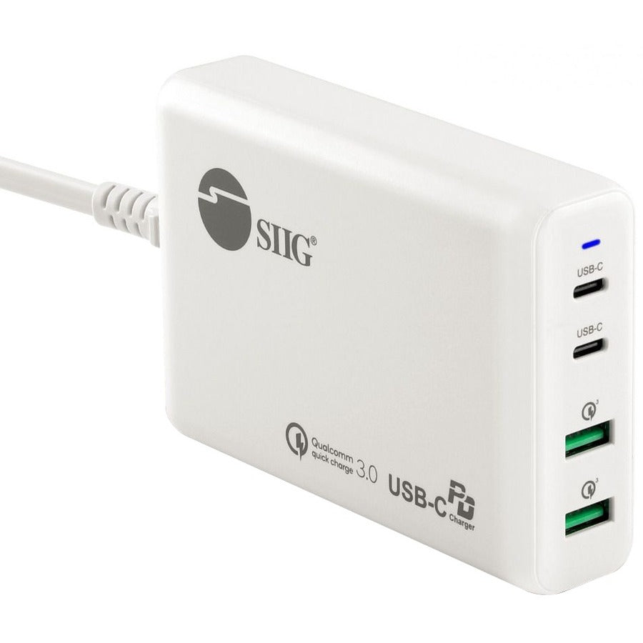 SIIG 100W Dual USB-C PD 3.0 PPS & QC 3.0 Combo Power Charger - White AC-PW1P11-S1