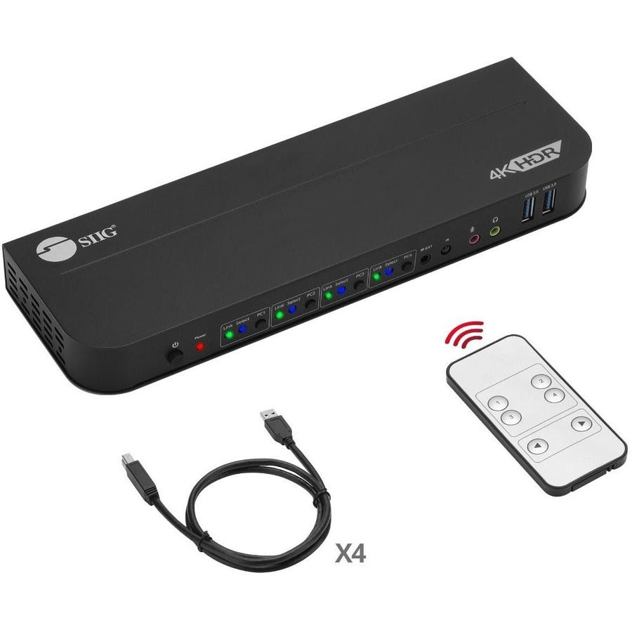 SIIG 4x1 DisplayPort 4K KVM USB 3.0 Switch with Remote Control CE-KV0D11-S1
