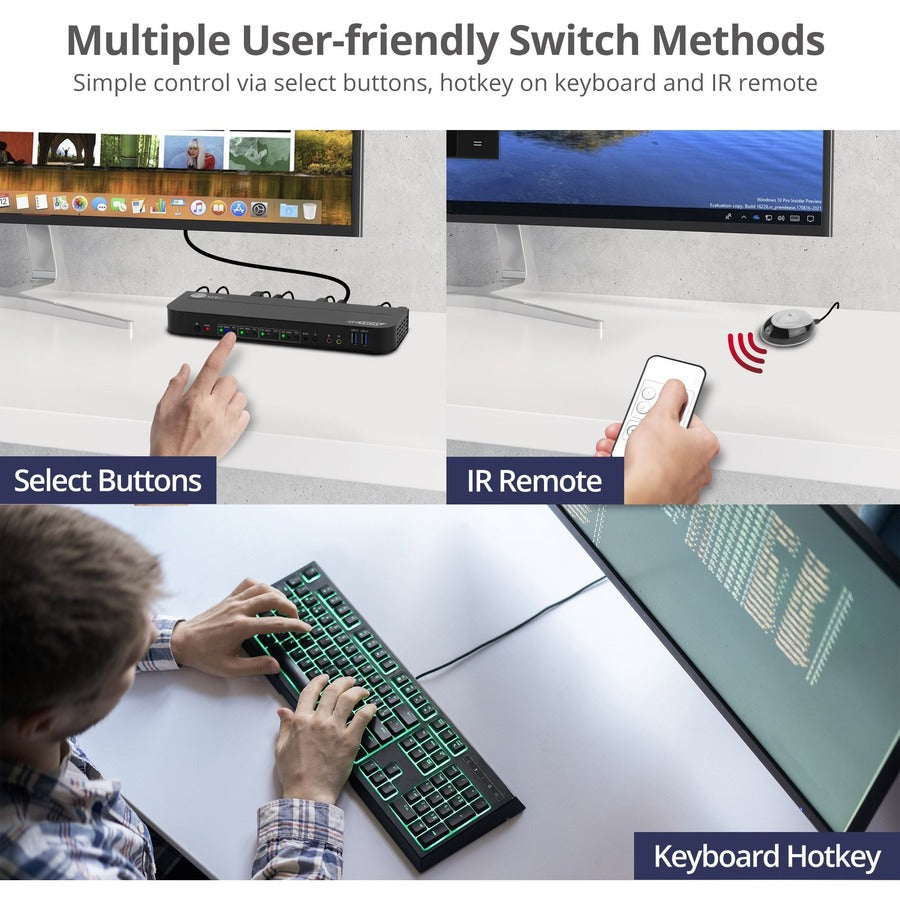 SIIG 4x1 DisplayPort 4K KVM USB 3.0 Switch with Remote Control CE-KV0D11-S1