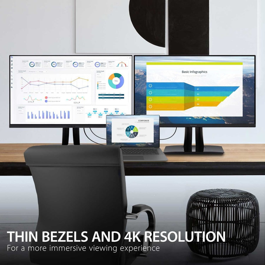 ViewSonic VP3256-4K 32 Inch 4K UHD IPS Ergonomic Monitor with Ultra-Thin Bezels, Color Accuracy, Pantone Validated, 60W USB C VP3256-4K