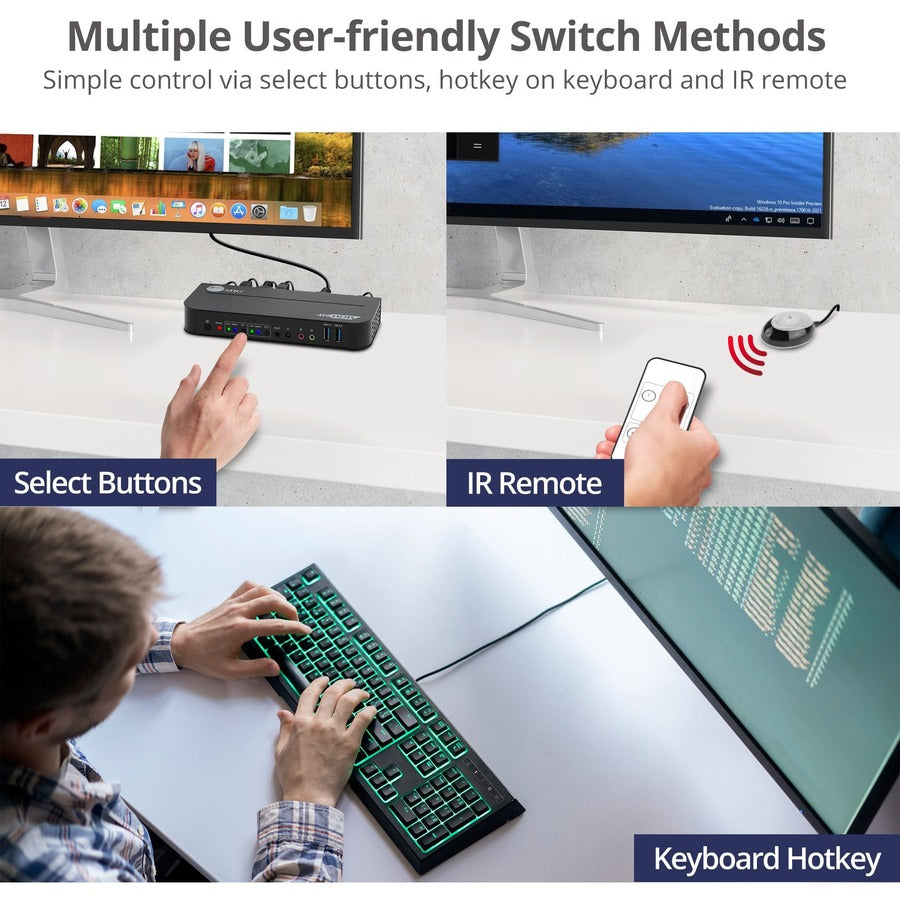 SIIG 2x1 DisplayPort 4K KVM USB 3.0 Switch with Remote Control CE-KV0C11-S1