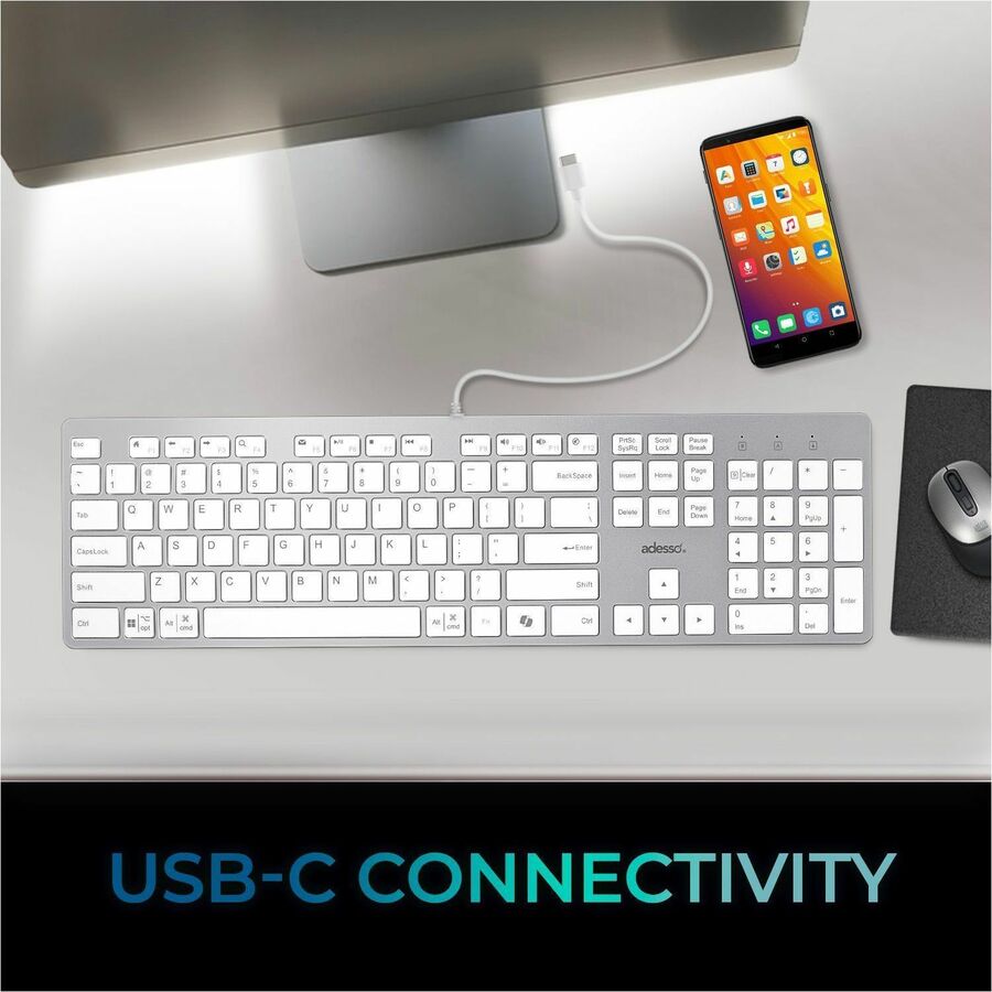 Adesso EasyTouch 730UW USB-C Multi OS Scissor Switch Keyboard With CoPilot AI Hotkey And USB-C, USB-A, 3.5mm Aux Ports AKB-730UW