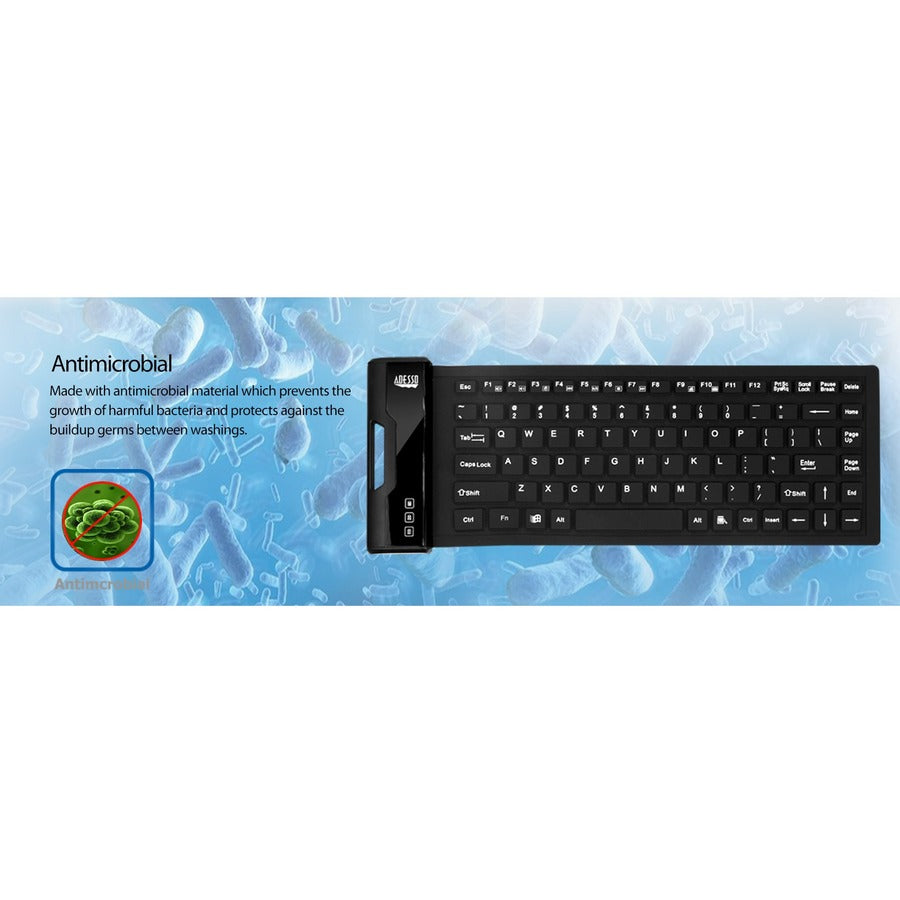 Adesso Antimicrobial Waterproof Flex Keyboard (Mini Size) AKB-212UB
