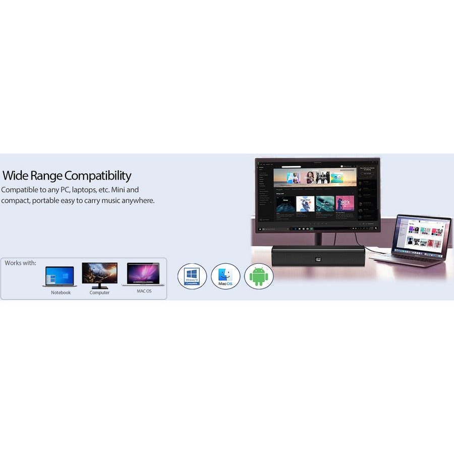 Adesso Xtream S5 USB-Powered Desktop Computer Sound Bar Speaker with Dynamic Sound- 5W x 2 - Portable XTREAM S5
