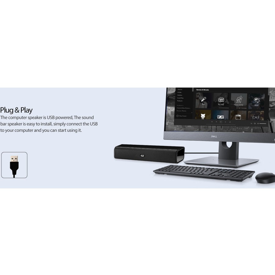 Adesso Xtream S5 USB-Powered Desktop Computer Sound Bar Speaker with Dynamic Sound- 5W x 2 - Portable XTREAM S5