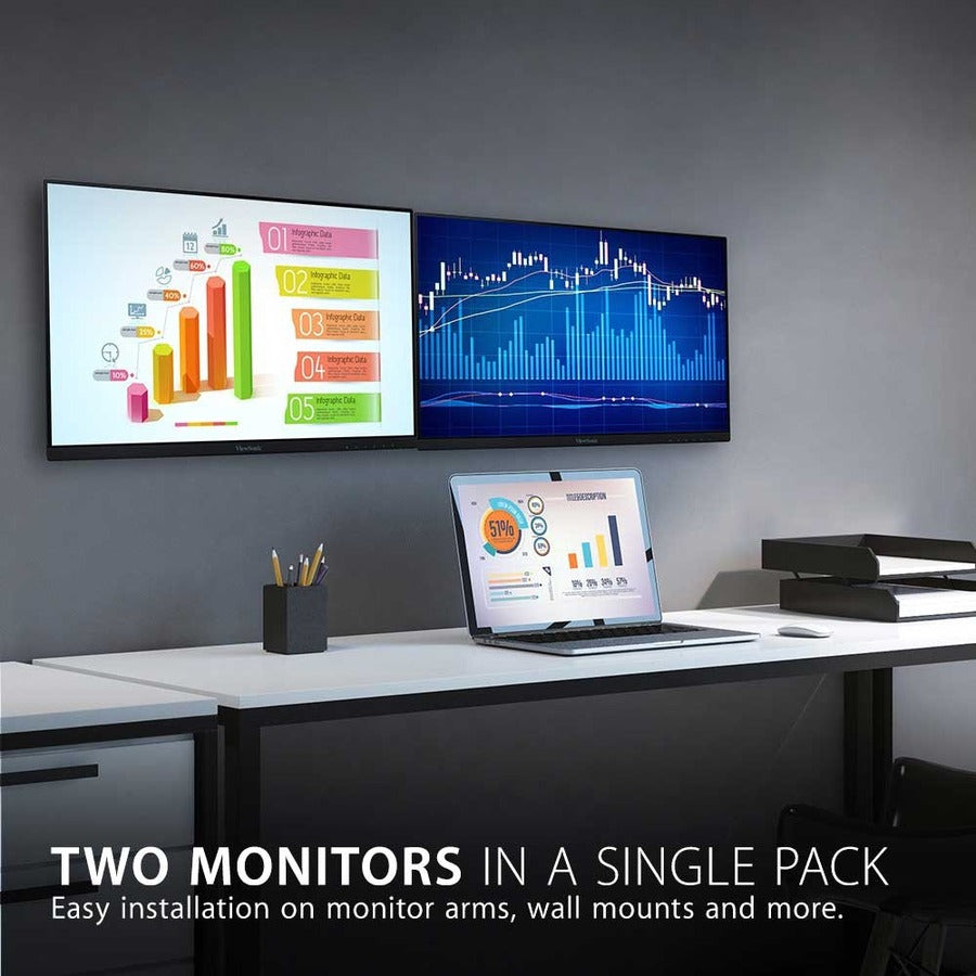ViewSonic VA2256-MHD_H2 Dual Pack Head-Only 1080p IPS Monitors with FreeSync, HDMI, DisplayPort and VGA for Home and Office VA2256-MHD_H2