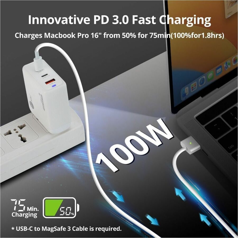 SIIG 100W GaN PD Combo Charger - 2C1A AC-PW1Z11-S1