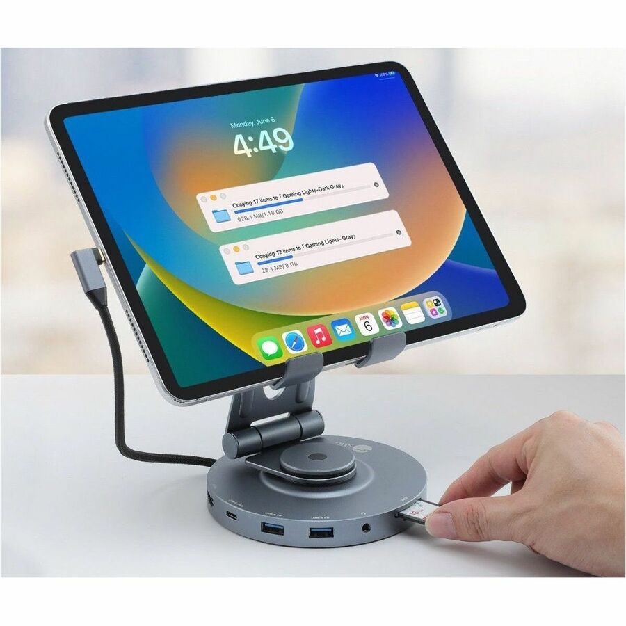SIIG USB-C Multitask Hub Stand Holder fits under 13" Tablets/Phones - 4K60Hz- PD100W CE-MTDK31-S2