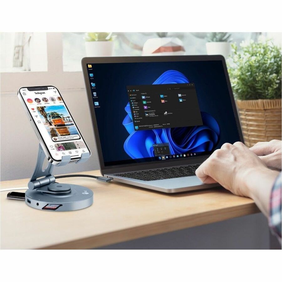 SIIG USB-C Multitask Hub Stand Holder fits under 13" Tablets/Phones - 4K60Hz- PD100W CE-MTDK31-S2